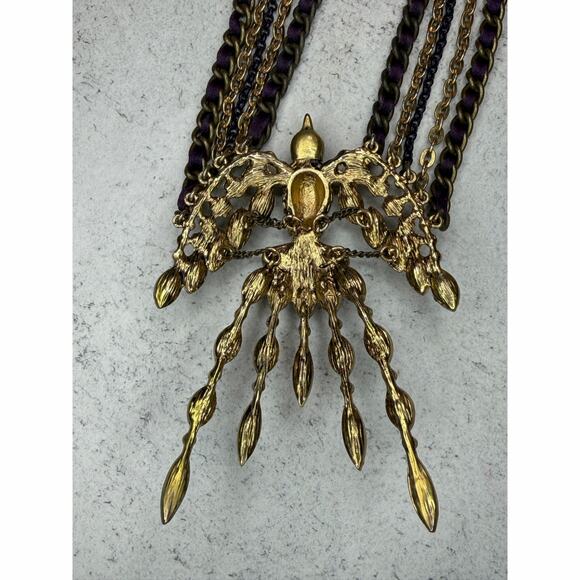 Rare Betsy Johnson Phoenix Rises Statement Necklace Purple Sparrow Bird chain - Picture 5 of 11